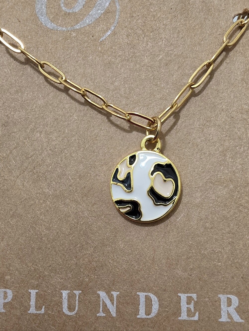 New Plunder Gold Paperclip Necklace with Animal Print Pendant
